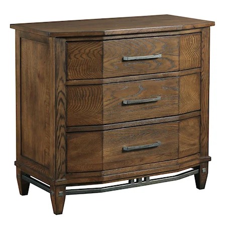 Solid Wood Canted Bedside Chest with Rustic Metal Accents